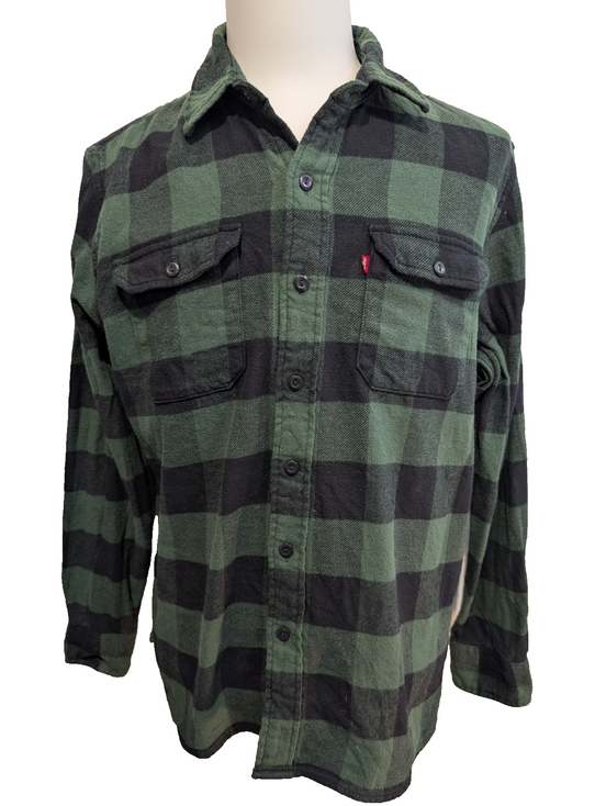 🔥 Chemise LEVI'S Flanelle Épaisse à Carreaux Vert et Noir Manches Longues T.L