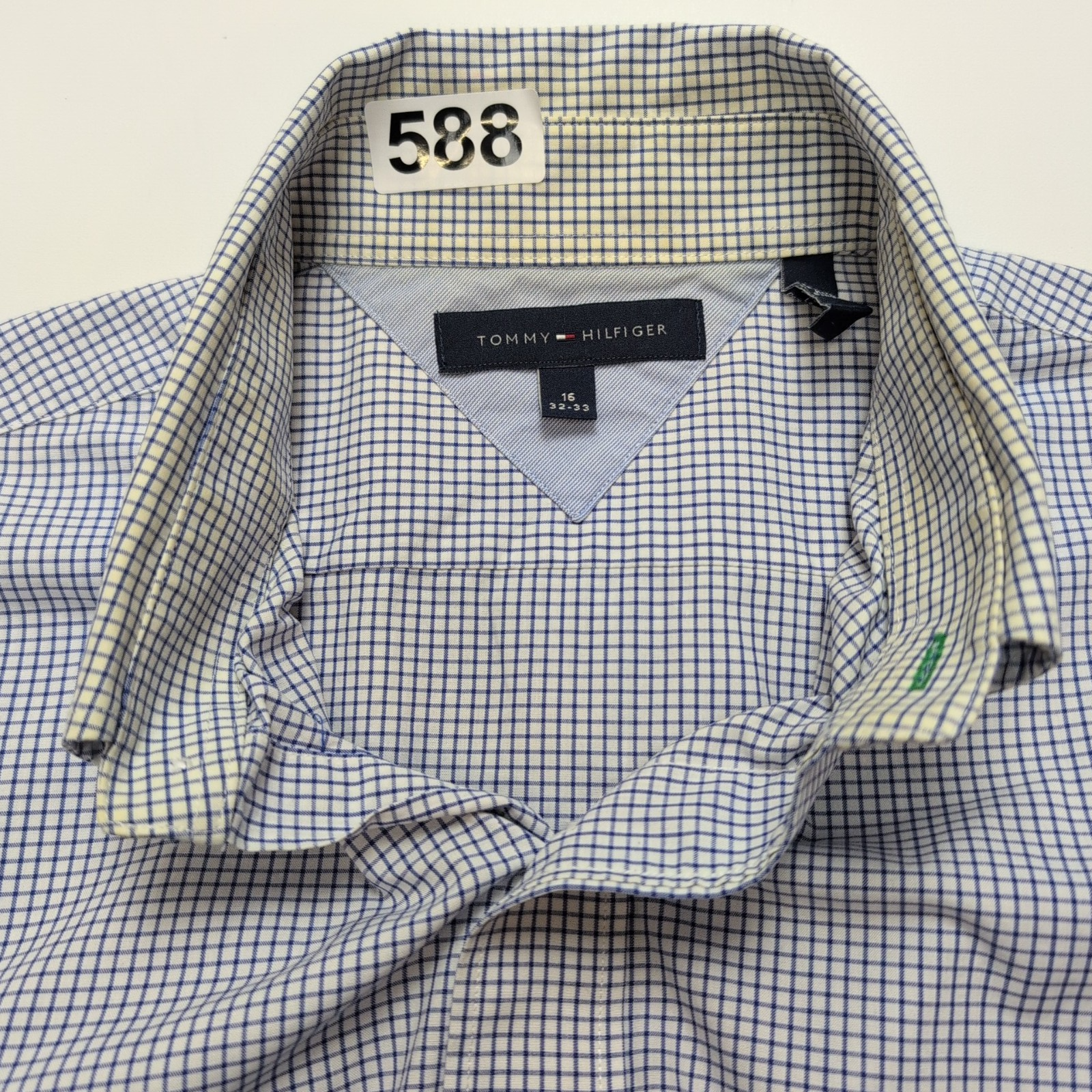 Chemise Tommy Hilfiger Homme Taille L Bleue Petits Carreaux Coton Poche