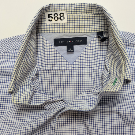 Chemise Tommy Hilfiger Homme Taille L Bleue Petits Carreaux Coton Poche