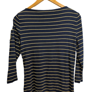 Pull LAUREN Ralph Lauren femme M bleu marine rayures dorées écusson brodé