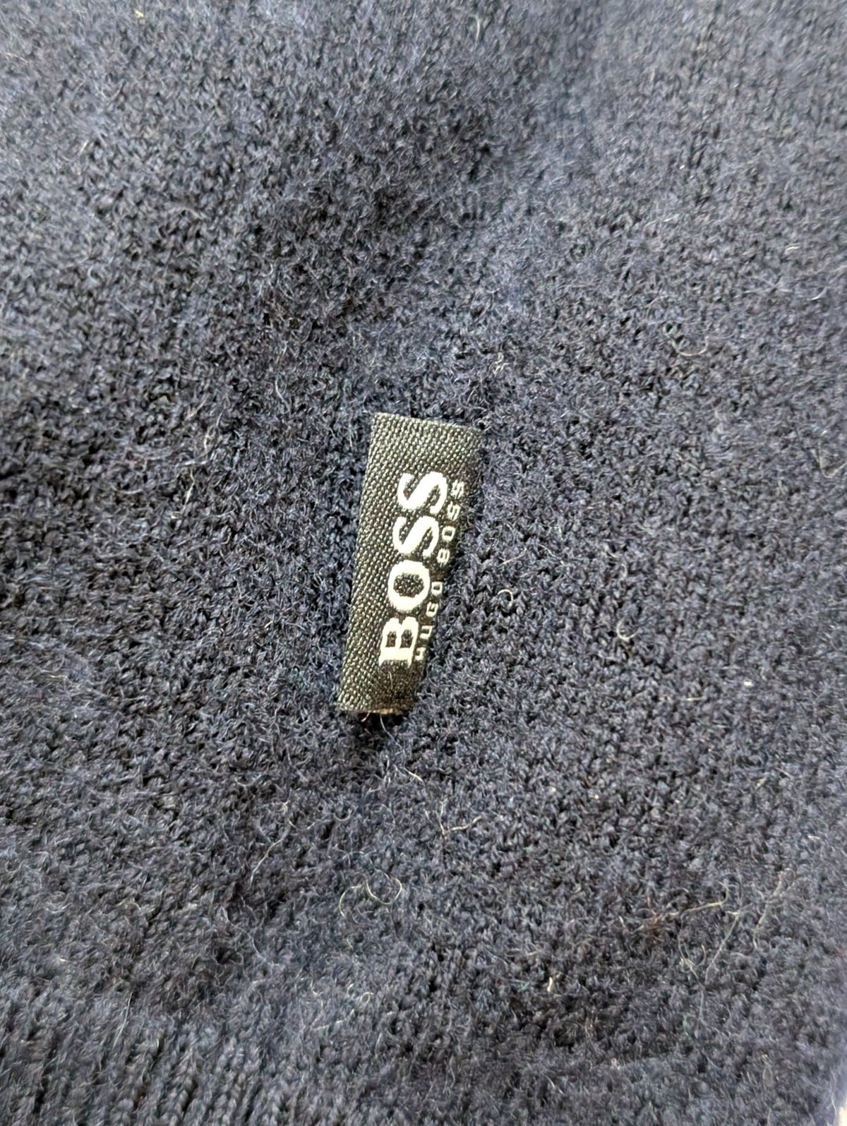 Pull Hugo Boss Femme Taille L Bleu Marine 100% Laine Mérinos Col Boutonné