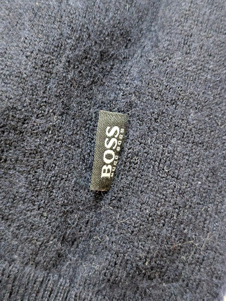 Pull Hugo Boss Femme Taille L Bleu Marine 100% Laine Mérinos Col Boutonné