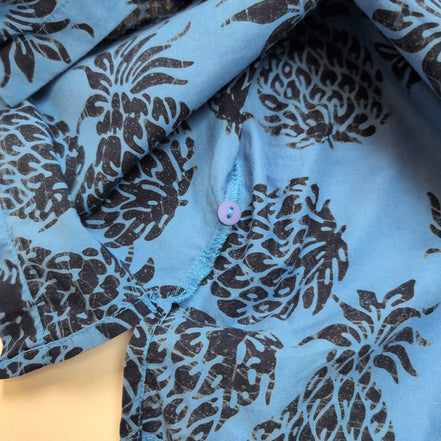 Chemise Hawaïenne RUM Reggae XL/XXL 100% Coton Bleue Ananas Noirs 2 Poches