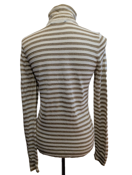Pull Ralph Lauren (Lauren) Femme M Blanc Cassé Rayures Dorées Métal Chic 🏷️
