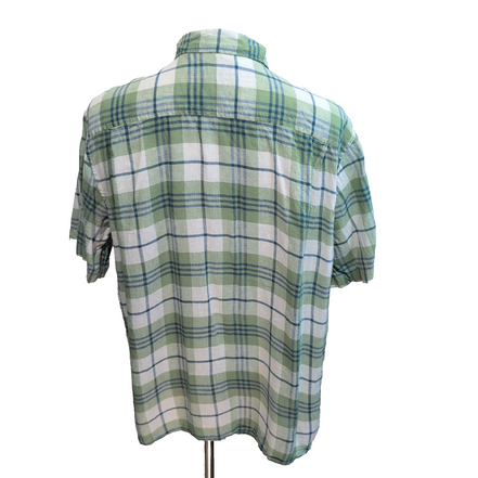 Chemise Weatherproof Vintage XL Lin Coton Vert Bleu Carreaux Manches Courtes