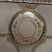 Sac Coach Signature Beige Jacquard Toile Cuir Épaule Cabas