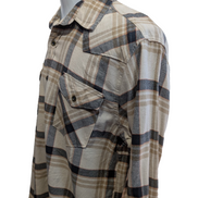 Wrangler L Chemise Western Flanelle Crème Beige Carreaux Boutons Métal