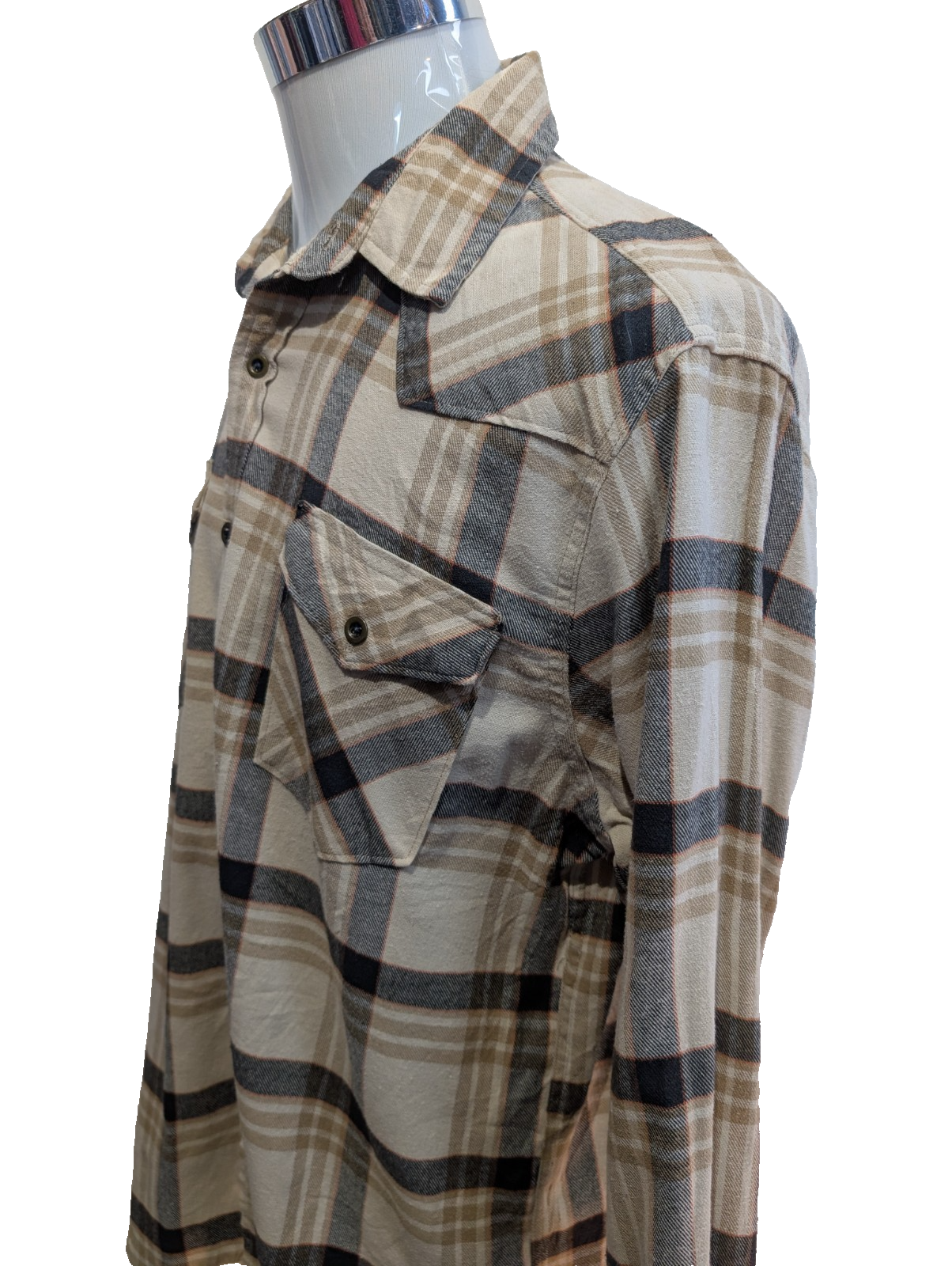 Wrangler L Chemise Western Flanelle Crème Beige Carreaux Boutons Métal