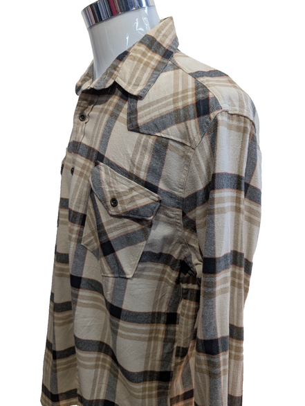 Wrangler L Chemise Western Flanelle Crème Beige Carreaux Boutons Métal