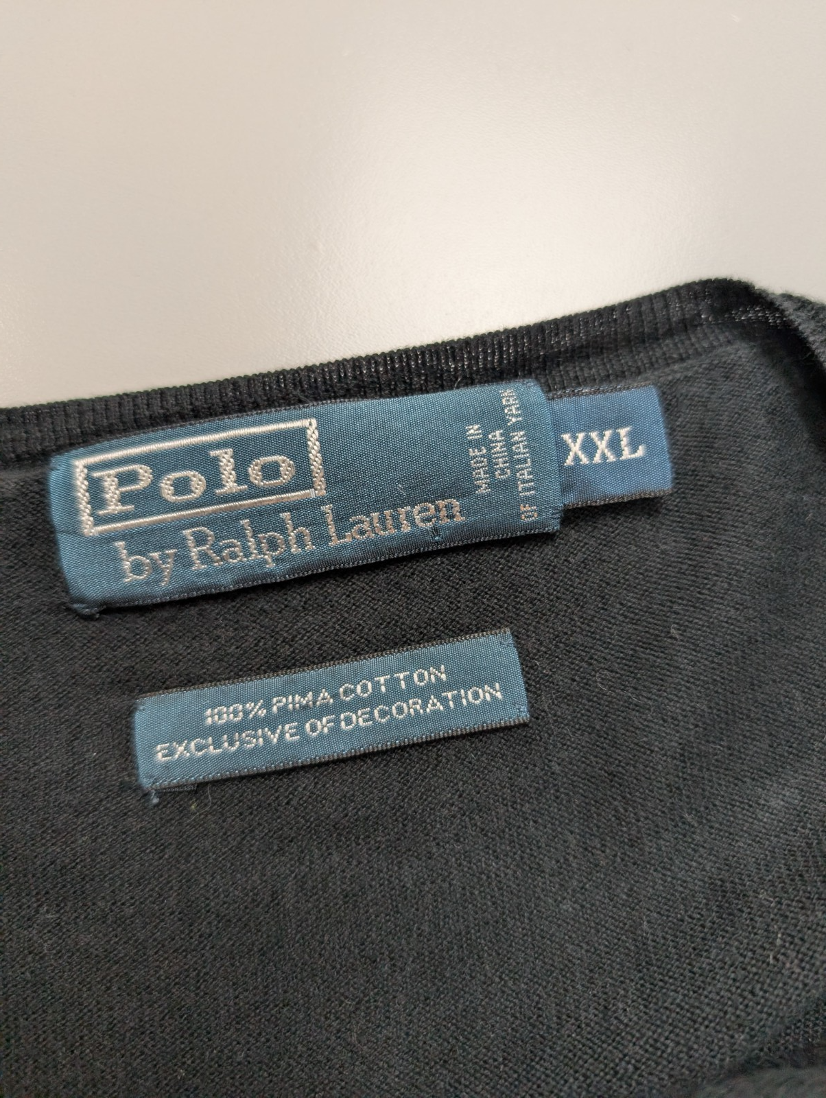 Pull Polo Ralph Lauren Noir Logo Rouge - 100% Coton Pima - Taille XXL