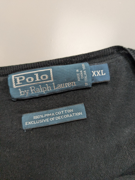 Pull Polo Ralph Lauren Noir Logo Rouge - 100% Coton Pima - Taille XXL