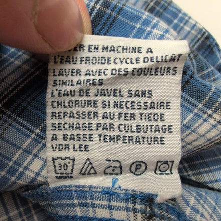 Chemise Nautica Bleu Carreaux 100% Coton Logo Métal Taille L manches courtes