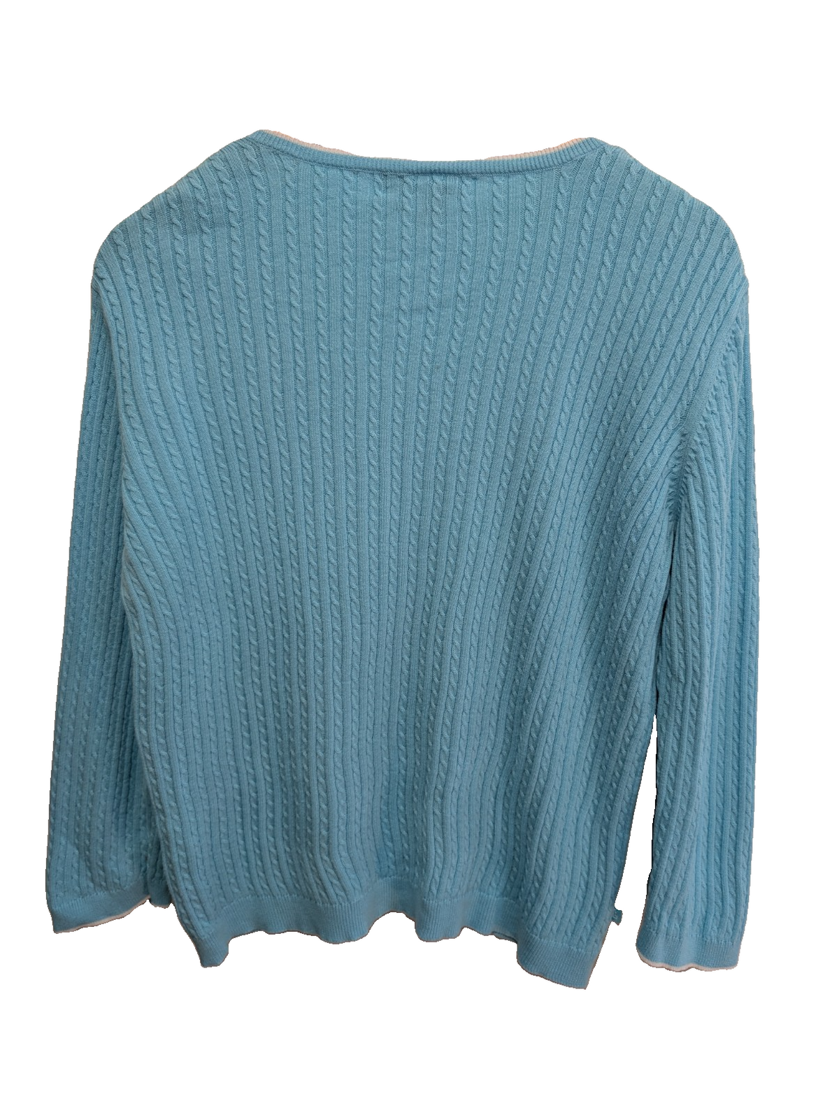 Pull femme LAUREN Ralph Lauren bleu ciel torsades coton col V taille L