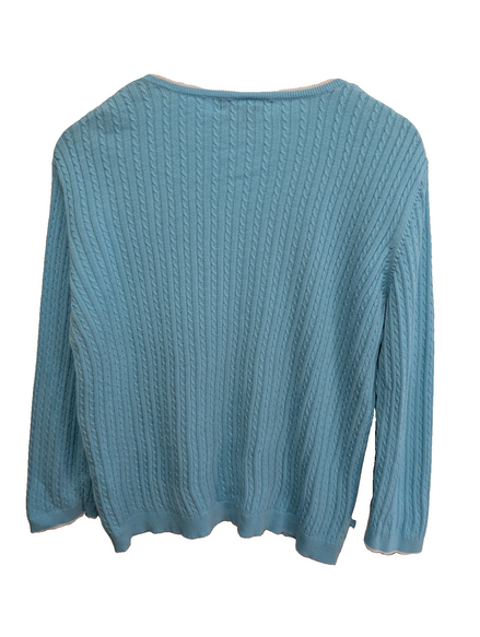 Pull femme LAUREN Ralph Lauren bleu ciel torsades coton col V taille L