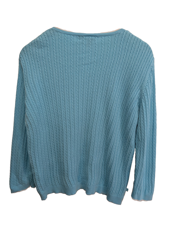 Pull femme LAUREN Ralph Lauren bleu ciel torsades coton col V taille L