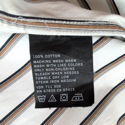 Chemise Nautica XL Rayures Blanc Noir Marron 100% Coton Poche manches longues