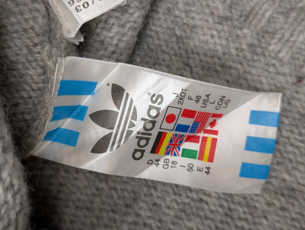 Pull ADIDAS Vintage Col Zippé 80% Laine Gris Logo Brodé Femme Taille L