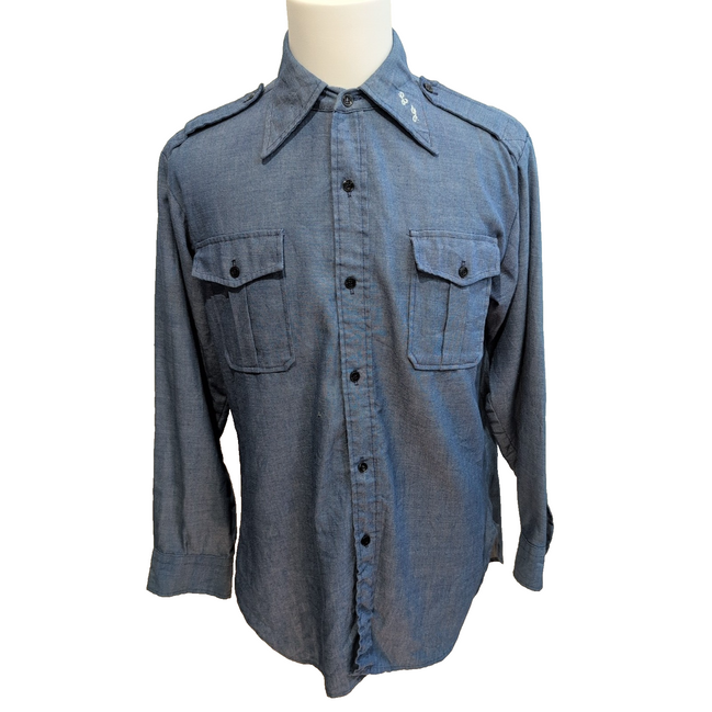 Chemise Eddie Bauer M L Bleu Effet Jean Coton Épaulettes Manches Longues