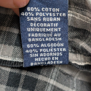 CHEMISE CHAPS Flanelle Carreaux Gris Noir S Homme Col Boutonné Coton