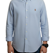 Chemise Polo Ralph Lauren bleue ciel logo marron taille XL #2517