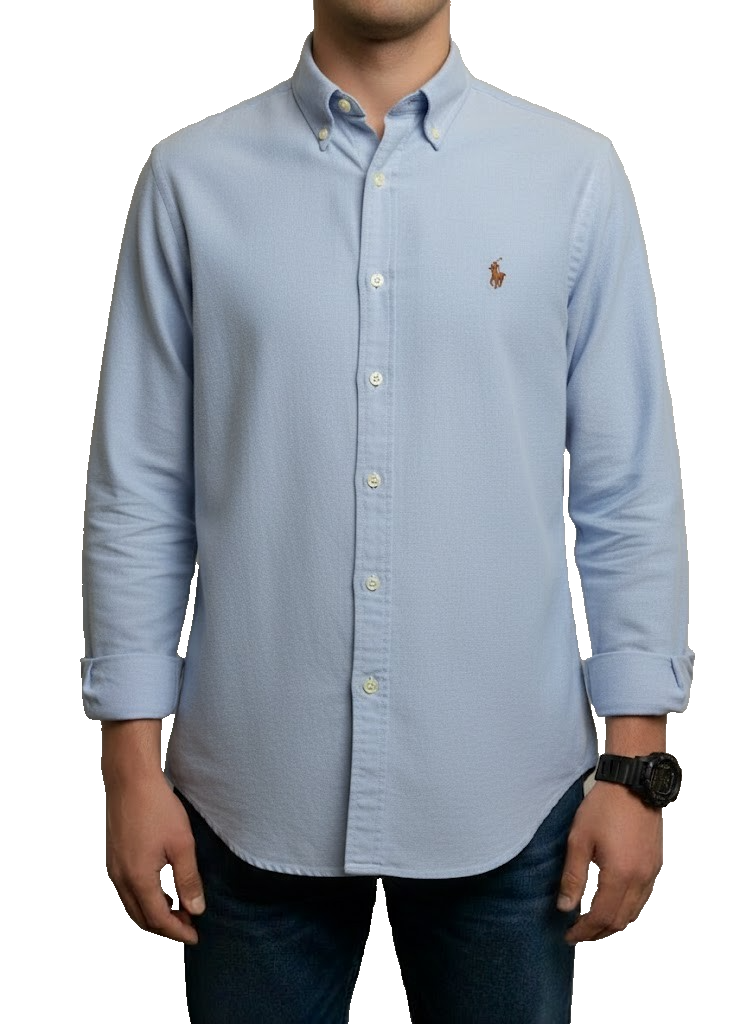 Chemise Polo Ralph Lauren bleue ciel logo marron taille XL #2517