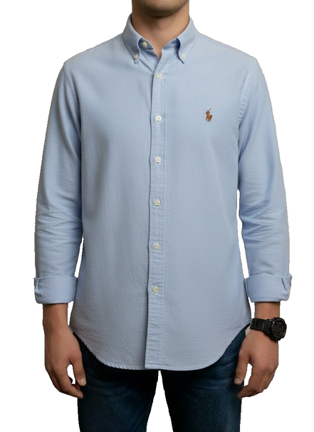 Chemise Polo Ralph Lauren bleue ciel logo marron taille XL #2517