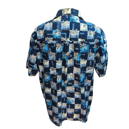Chemise hawaïenne Newport Blue XL bleu palmiers 100% coton manches courtes