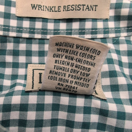 Chemise L.L.Bean M Verte Blanche Carreaux Manches Courtes 100% Coton