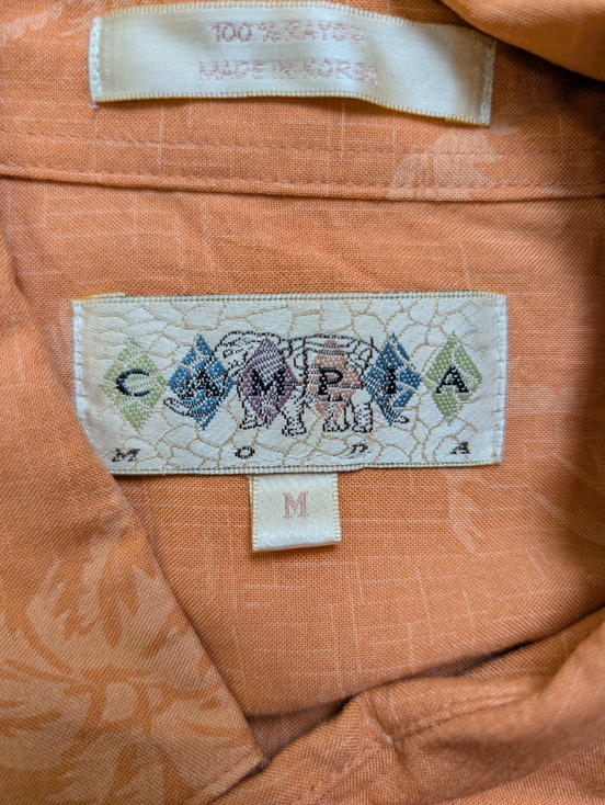 Chemise Hawaïenne Campia Rayon Orange Pâle Motifs Palmiers - Taille M
