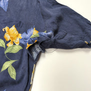Chemise hawaïenne Tommy Bahama M bleu marine fleurie 100% soie manches courtes