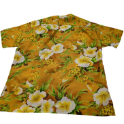Chemise hawaïenne jaune fleurie manches courtes taille M #644 hawaienne
