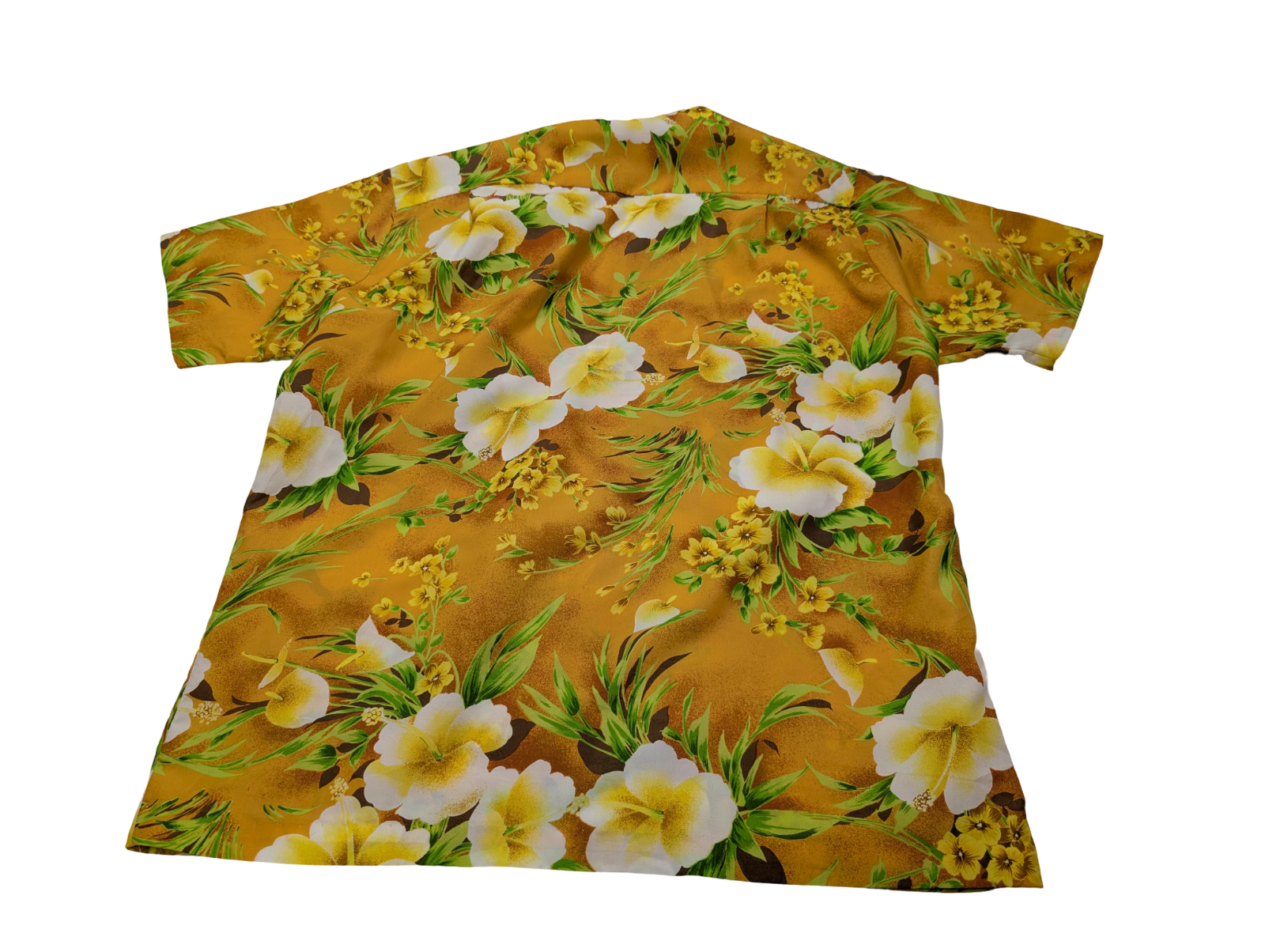 Chemise hawaïenne jaune fleurie manches courtes taille M #644 hawaienne