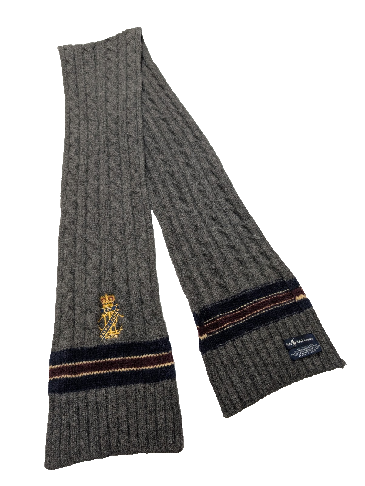 Écharpe Polo Ralph Lauren Grise Torsadée Épaisse Laine & Cachemire