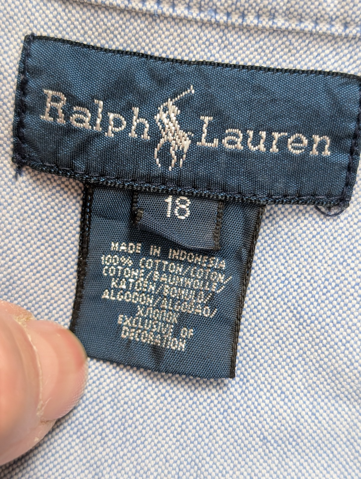 Chemise Ralph Lauren Bleu Clair Logo Marron Manches Longues - Taille S / 18