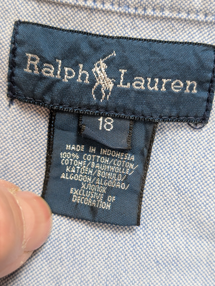 Chemise Ralph Lauren Bleu Clair Logo Marron Manches Longues - Taille S / 18