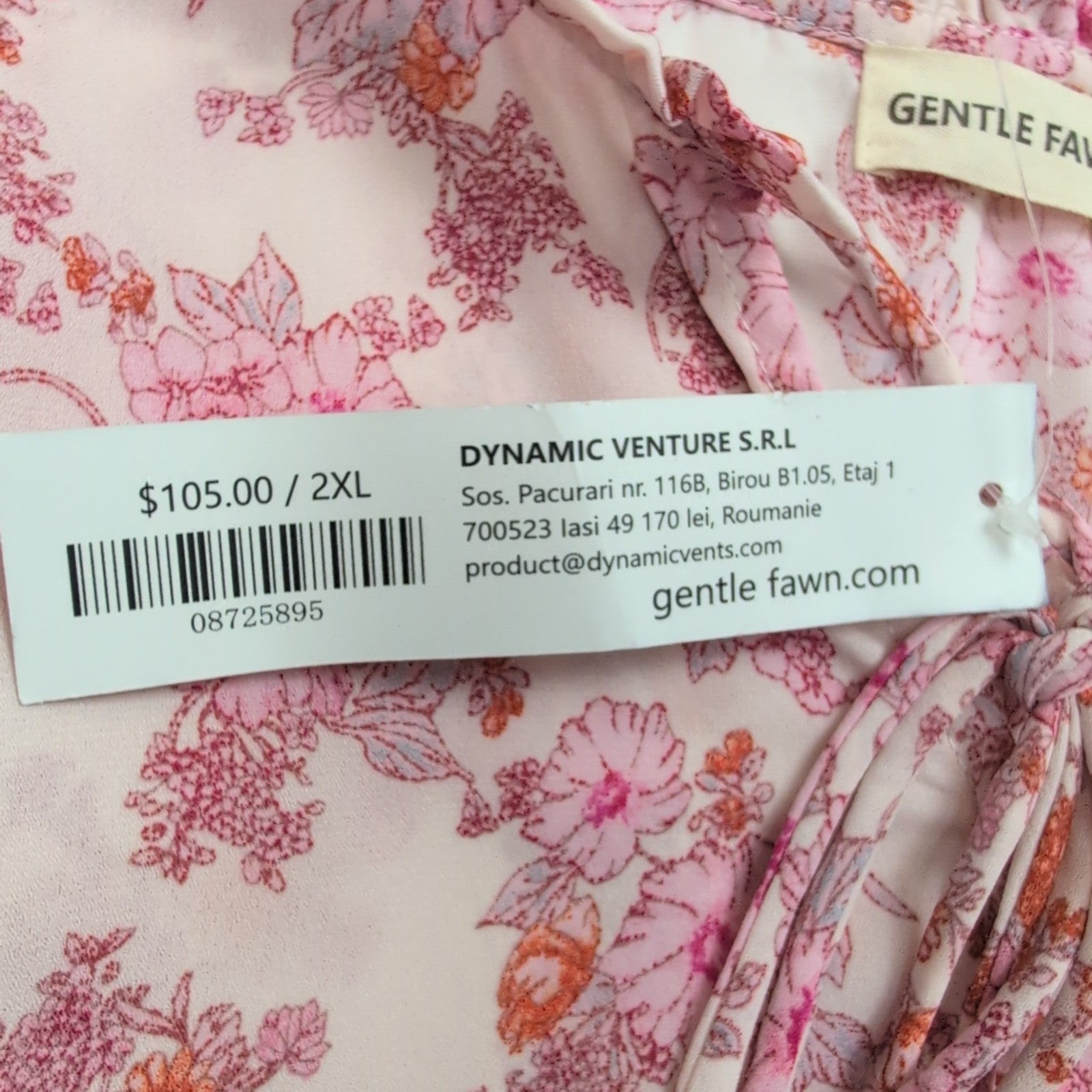 Chemisier Gentle Fawn Femme 2XL Fleuri Rose Manches Poète Neuf