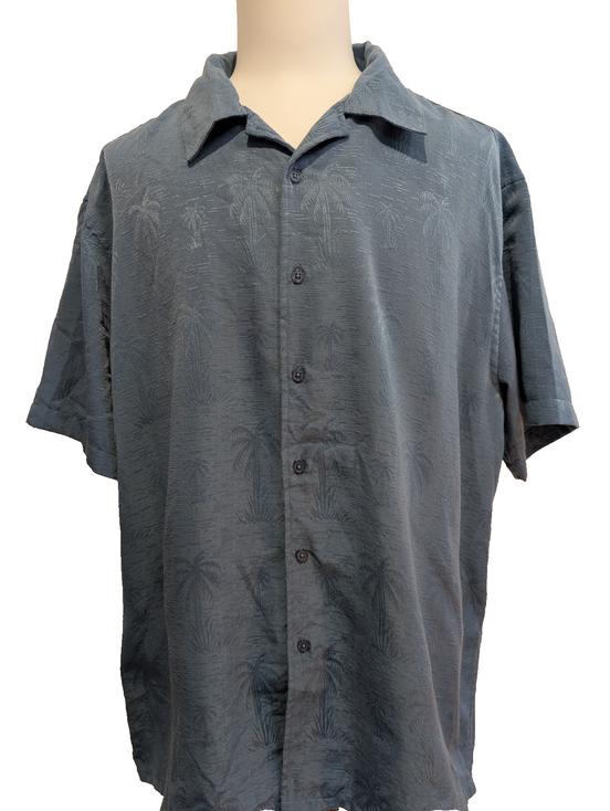 Chemise Hawaïenne Penmans Bleu Zinc - Motifs Palmiers en Relief - XL
