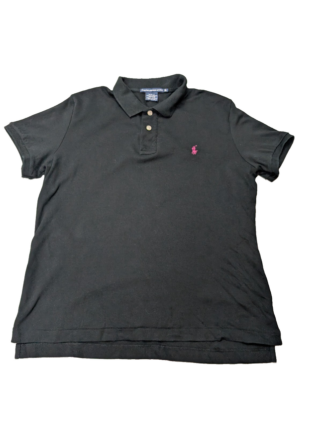 Polo manches courtes Ralph Lauren Sport femme XL taille S/M noir logo rose