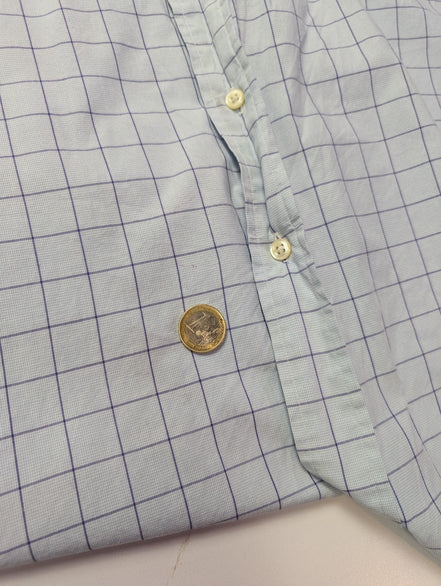 Chemise Polo Ralph Lauren Shirt XXL Carreaux Bleu Clair Blanc Col Classique