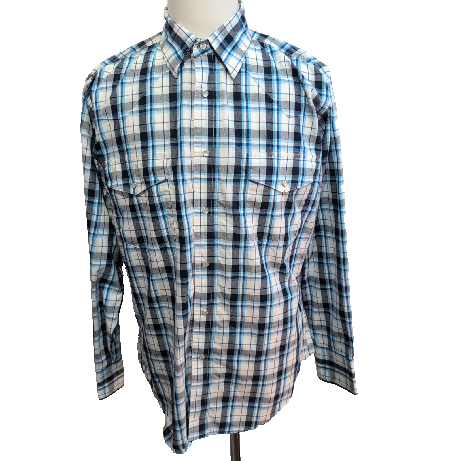 Chemise Wrangler Western Manches Longues Bleu et Blanc Taille L