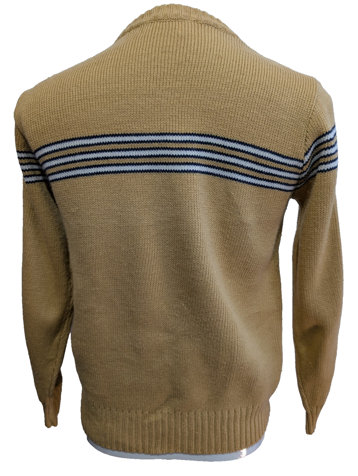 Pull Vintage IZOD Lacoste Enfant 18 (XL) beige rayures bleu acrylique logo brodé