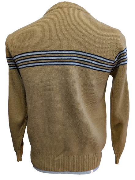 Pull Vintage IZOD Lacoste Enfant 18 (XL) beige rayures bleu acrylique logo brodé