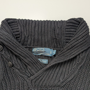Pull chaud Polo Ralph Lauren Épais Noir Col Boutonné Coudières Taille S