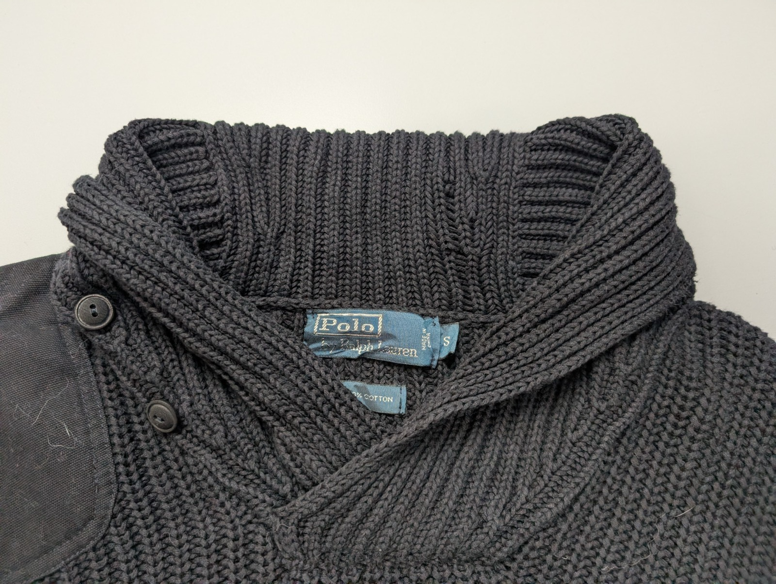 Pull chaud Polo Ralph Lauren Épais Noir Col Boutonné Coudières Taille S