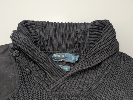 Pull chaud Polo Ralph Lauren Épais Noir Col Boutonné Coudières Taille S