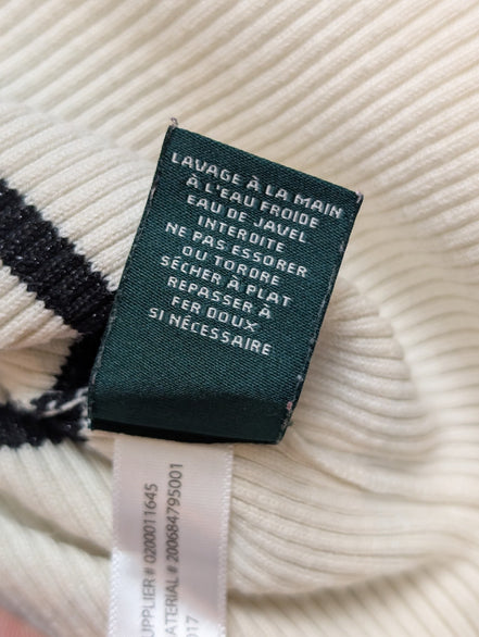 Pull Ralph Lauren (Lauren) Femme XL Col Roulé Rayé Blanc Cassé Noir Plaque Logo