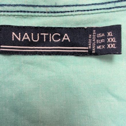 Chemise Nautica XXL/3XL Bleu Turquoise Uni Ramie (lin) Coton Manches Courtes