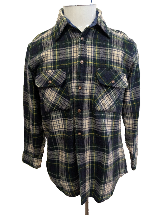 Lord & Taylor Chemise Flanelle Laine Carreaux Vert Bleu Marine L Vintage homme