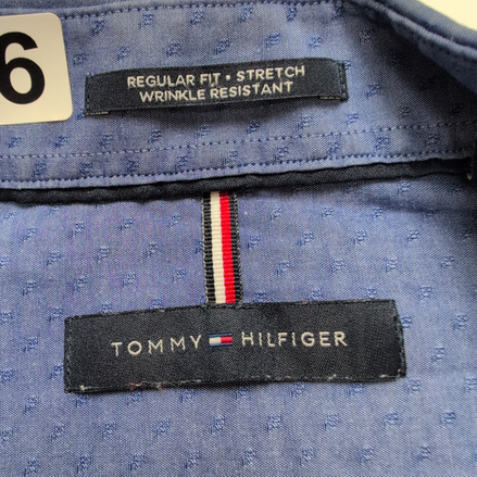 Chemise Tommy Hilfiger Homme Taille M/L Bleue Stretch Coton Micro Motif