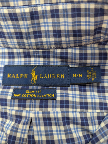 Chemise Polo Ralph Lauren Shirt M Slim Fit Stretch Carreaux Bleu Button Down